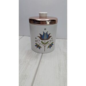 Vintage Ransburg Metal Canister Copper Lid Floral MCM Kitchen USA 5.5"